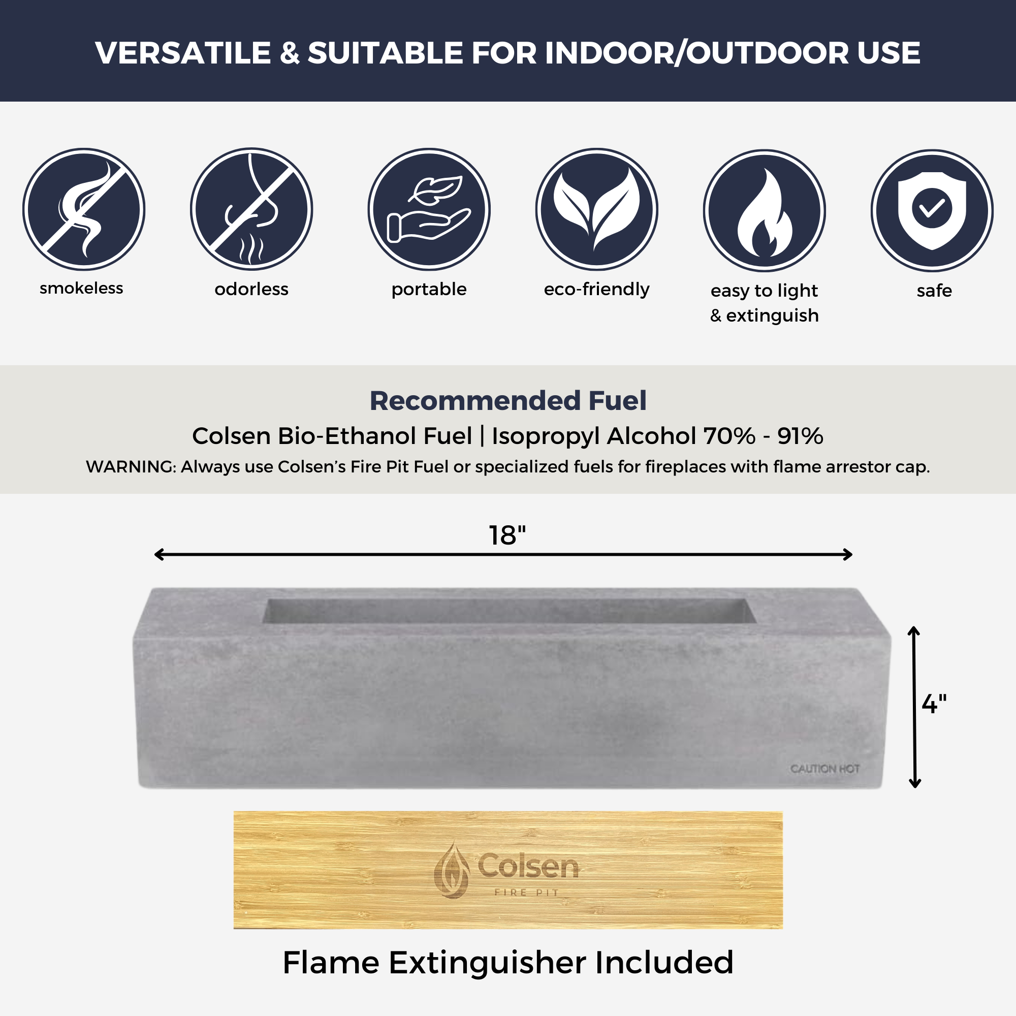 Colsen Rectangular Tabletop Fire Pit
